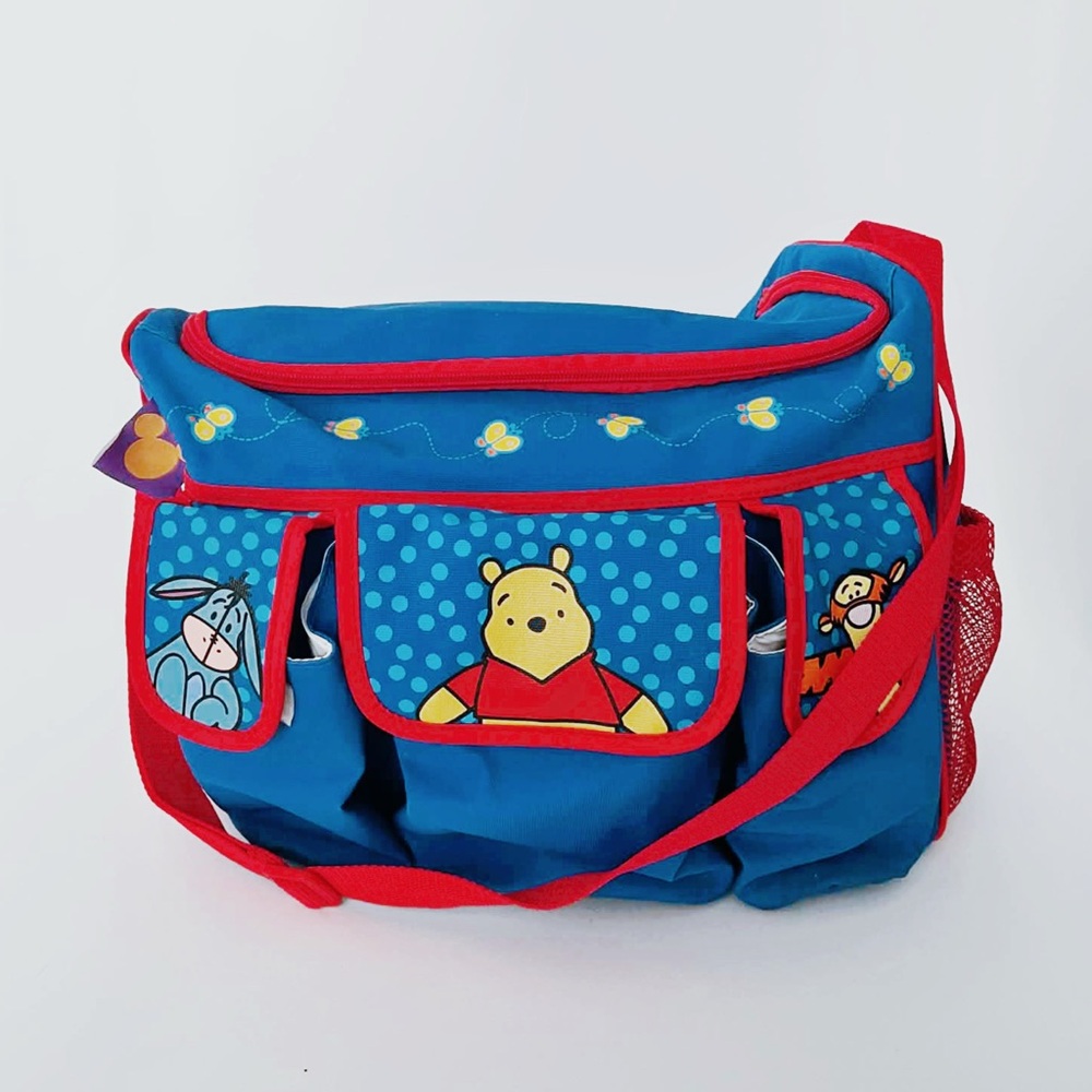 Vintage 90s Disney Winnie the Pooh Diaper Bag Organizer Blue Red Eeyore Tigger